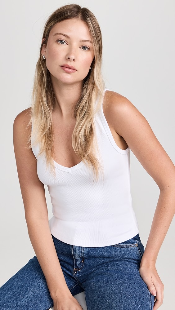 V Neck Blondie Tank - White