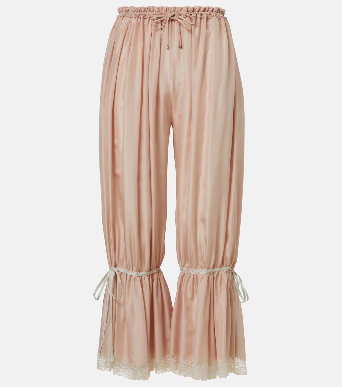 mytheresa, Lace-Trimmed Silk Pong&eacute; Cropped Pants