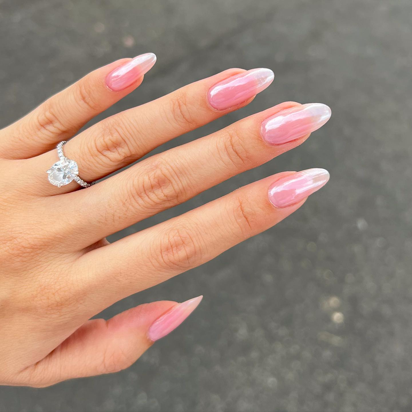 Photo of a milky chrome manicure