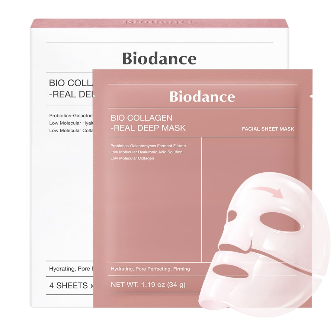 Biodance Bio-Collagen Real Deep Mask, Hydrating Overnight Hydrogel Face Mask, Pore Minimizing, Elasticity, Plumping, Travel Essentials & Self Care Gifts for Women, Korean Skin Care | 1.19oz(34g) X 4ea