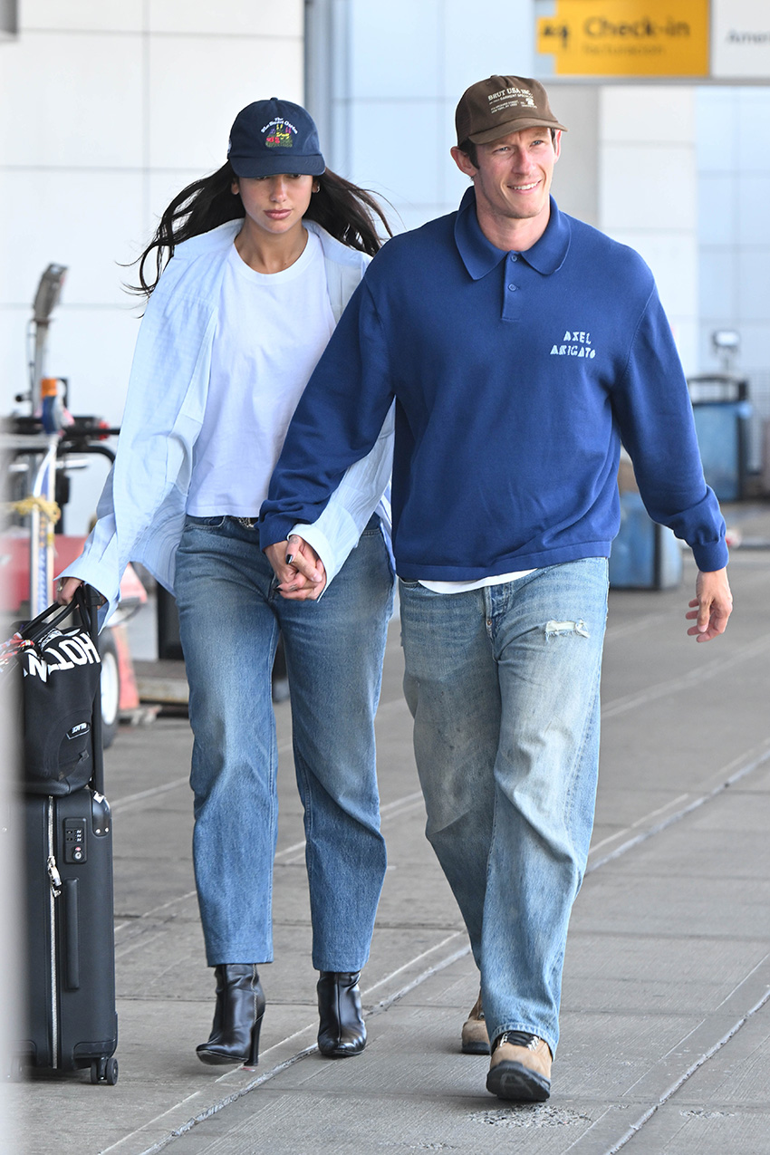 Dua Lipa and Callum Turner arriving at JFK after their honeymoon in Italy