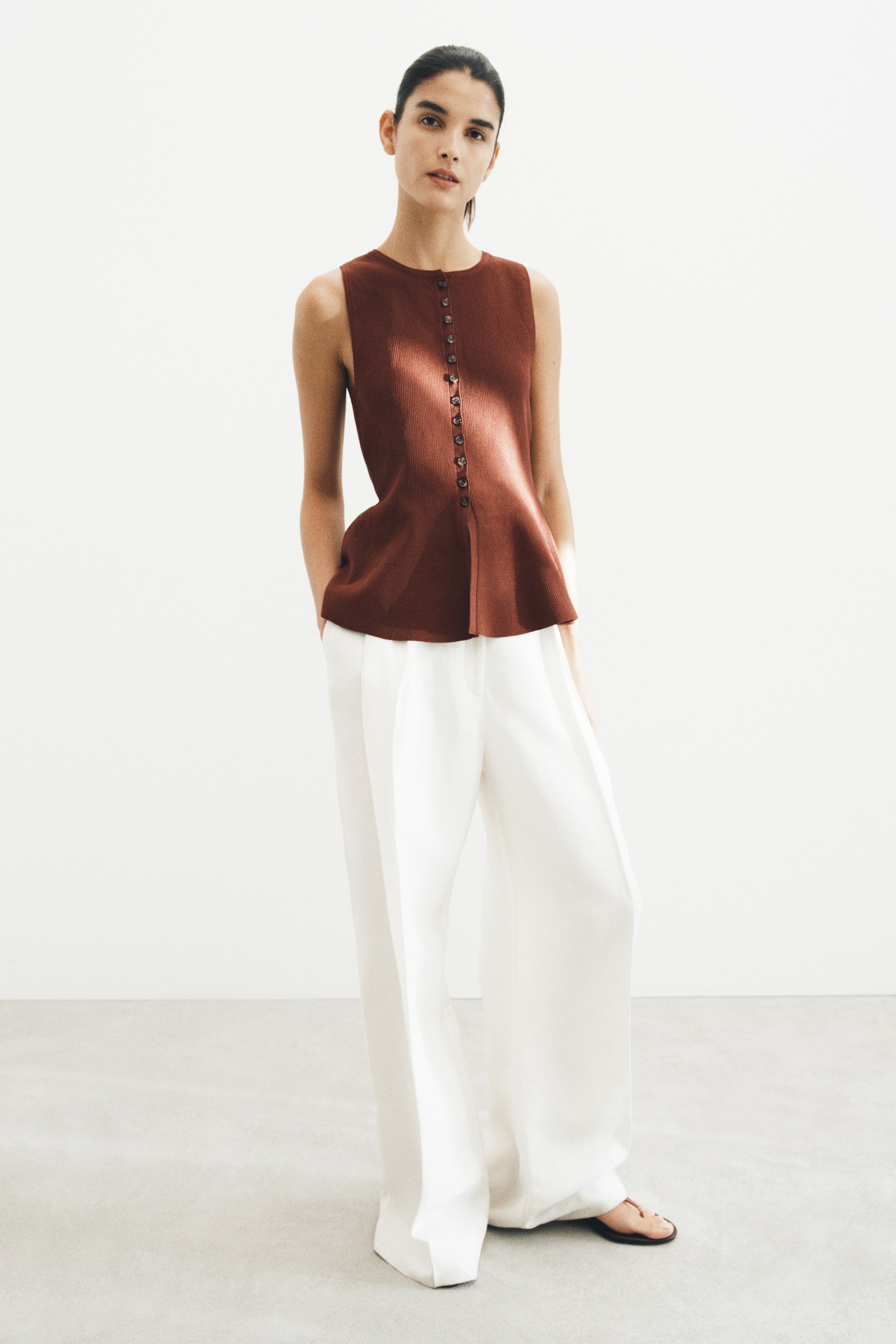 Rib-Knit Peplum Waistcoat