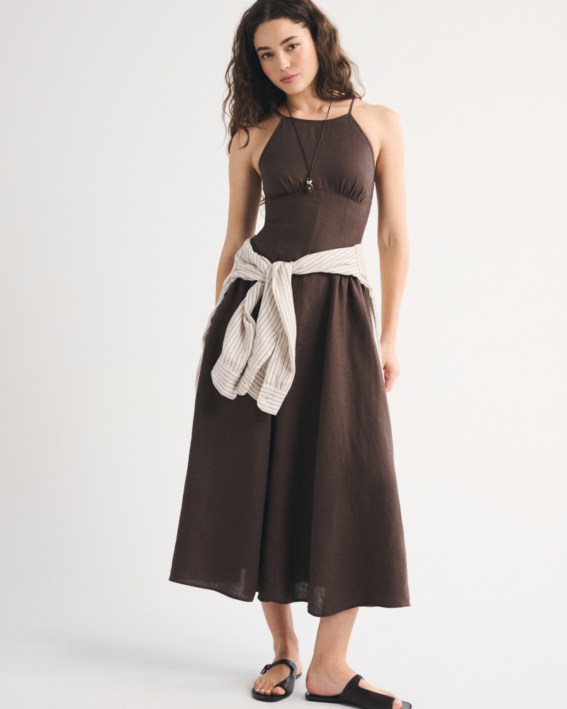 100% Linen A&f Dylan Halter Midi Dress