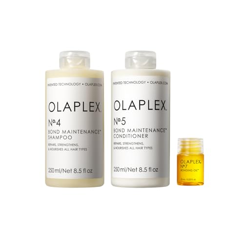 Olaplex Wash and Shine Hair Kit: No. 4, 5, 7, Shampoo & Conditioner Set | Cleanse, Hydrate, & Control Frizz Up to 72 Hours | Bonding Oil for Shine & Protect | for Coily, Curly, Straight, and Wavy
