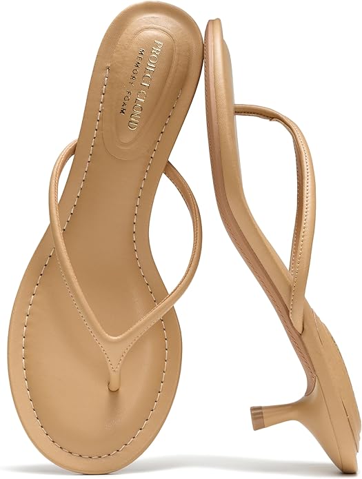 Project Cloud, Project Cloud 100% Genuine Leather Kitten Heels for Women Footwear - Memory Foam Fashion Thong Heels for Women - Lightweight Summer Sandals for Womens 2026 (mango, Blklea,9m)