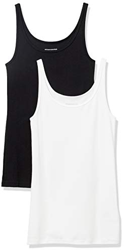 Amazon Essentials Women's Slim-Fit Thin Strap Scoop Neck Tank Top, Pack of 2, Black/white, Medium