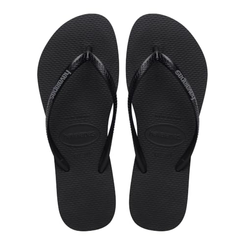 Havaianas Slim Logo Pop Up Women Flipflop Black/steel Grey 6.5/7 Uk
