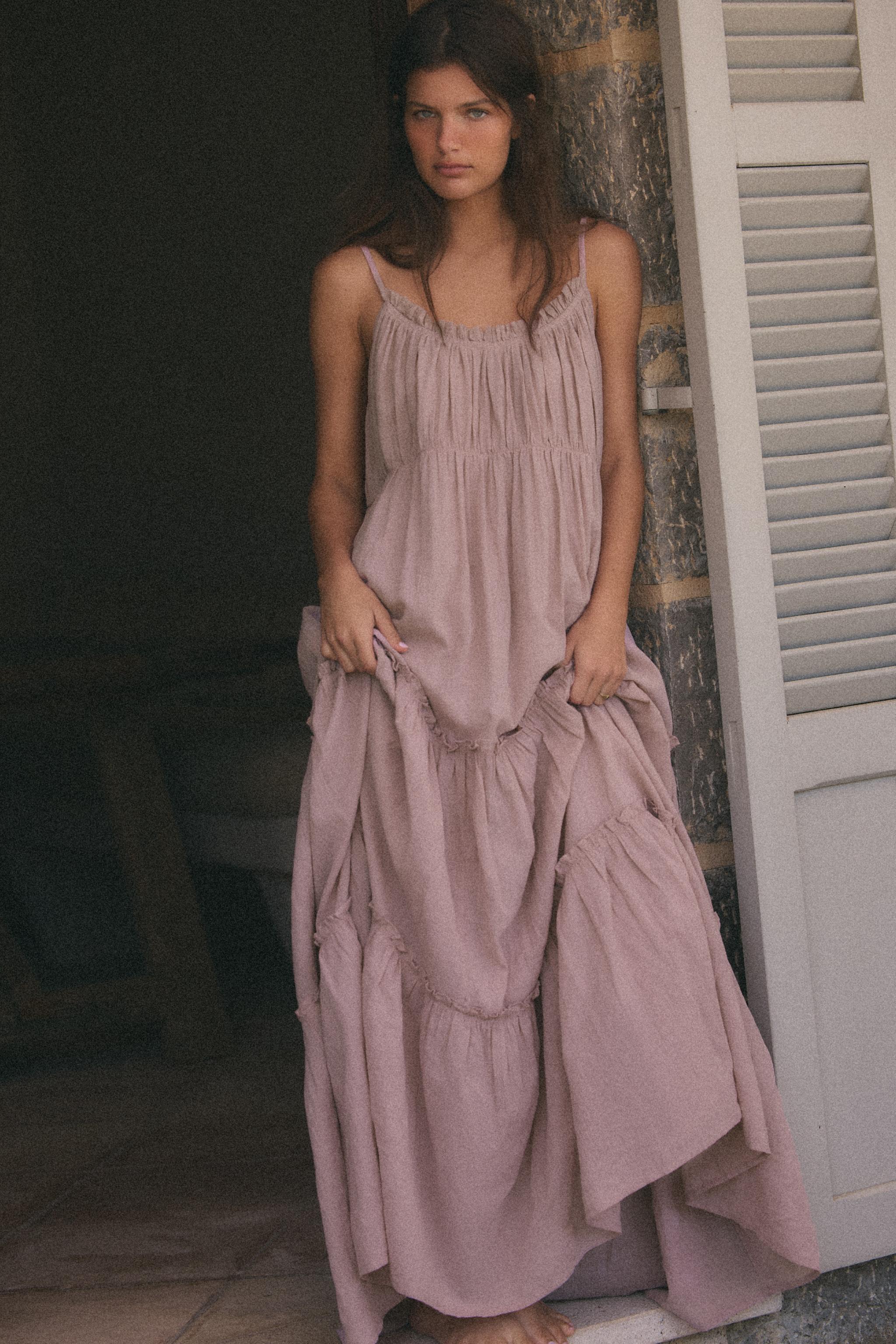Long Ruffled Gauze Dress