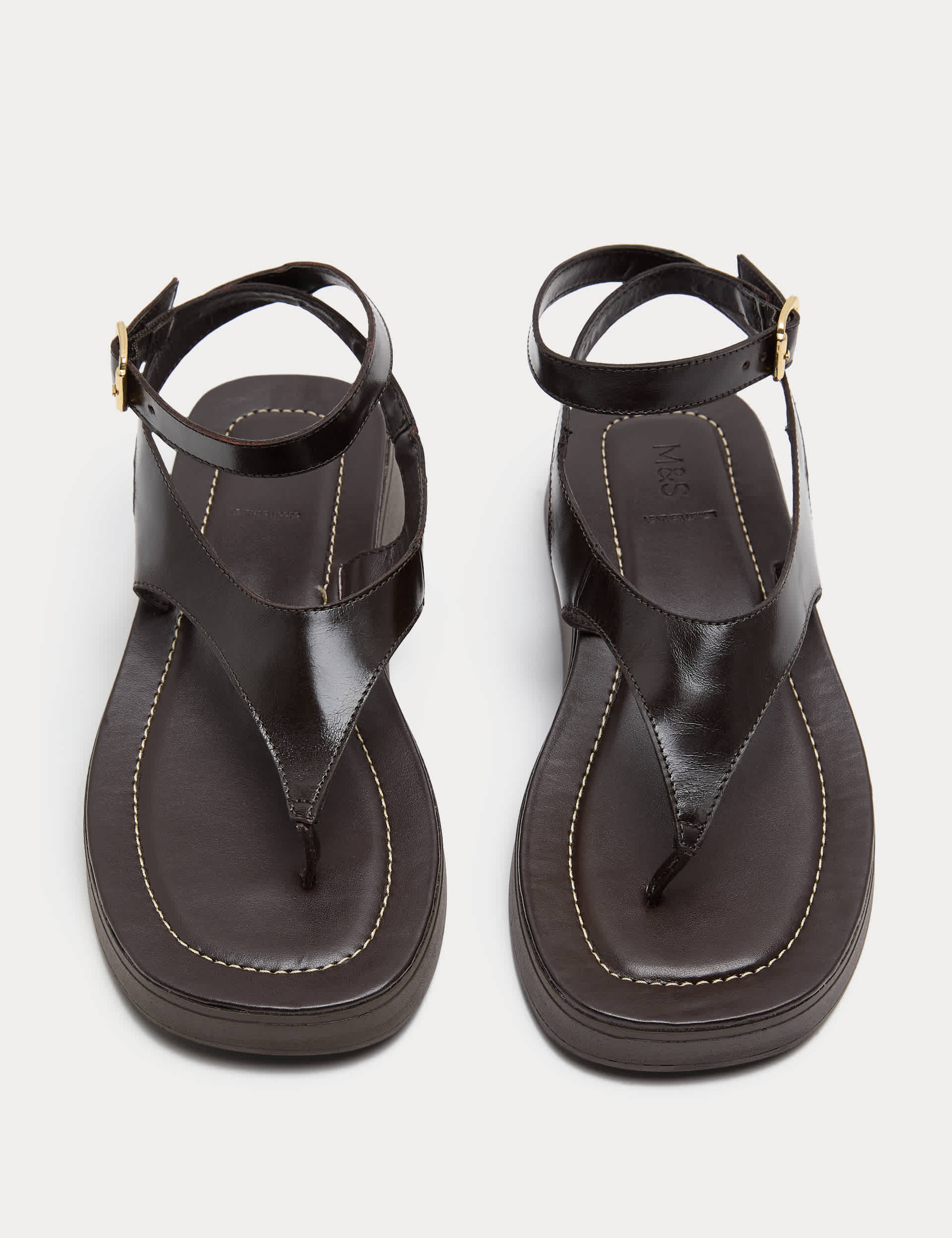 Leather Ankle Strap Flatform Toe Post Sandals