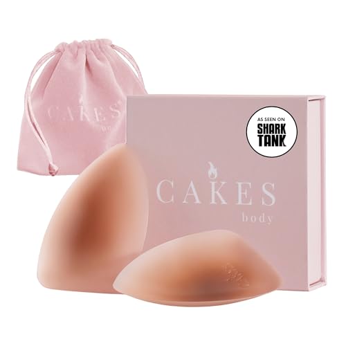 Cakes Body Grippy (non-Adhesive) Triangle Nipple Covers for Women - Silicone Nipple Covers With Travel Pouch - Reusable Triangle Design for Tricky Tops & Swimwear - Caramel, Plus Size (ddd+)