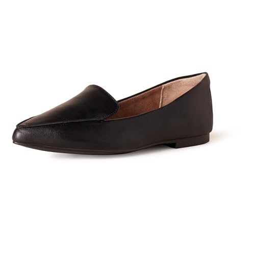 Amazon Essentials Women's Loafer Flat, Black Faux Leather, 9.5