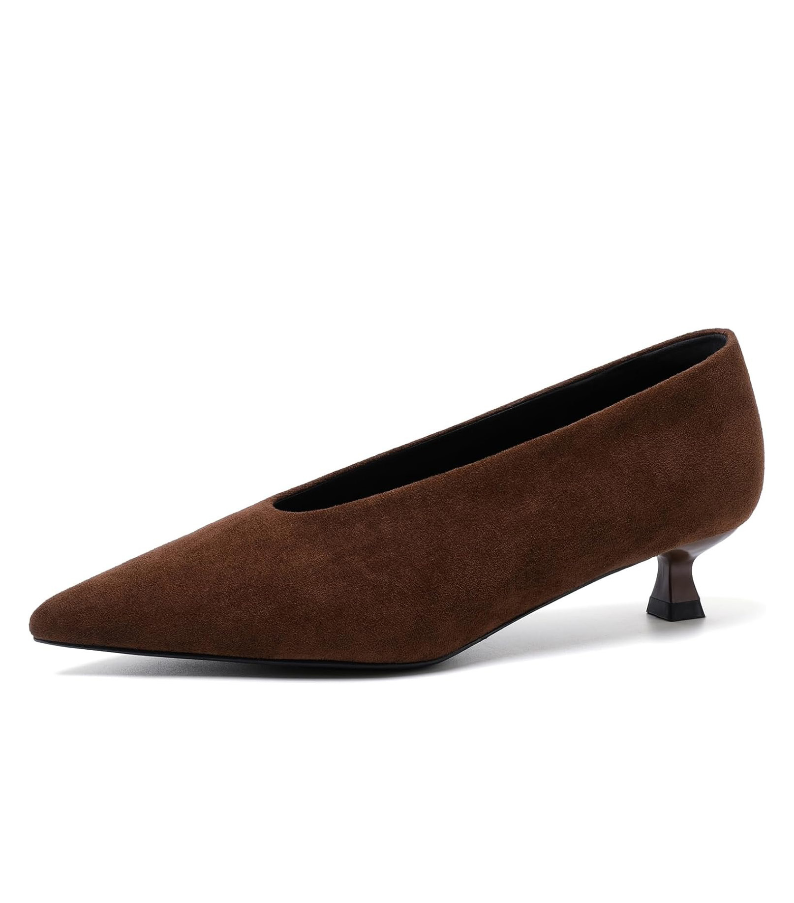 Mostrin Brown Kitten Heels for Women Pointed Closed Toe Heels Suede Women's Shoes Low Heel Pumps Shoes for Party Work Office