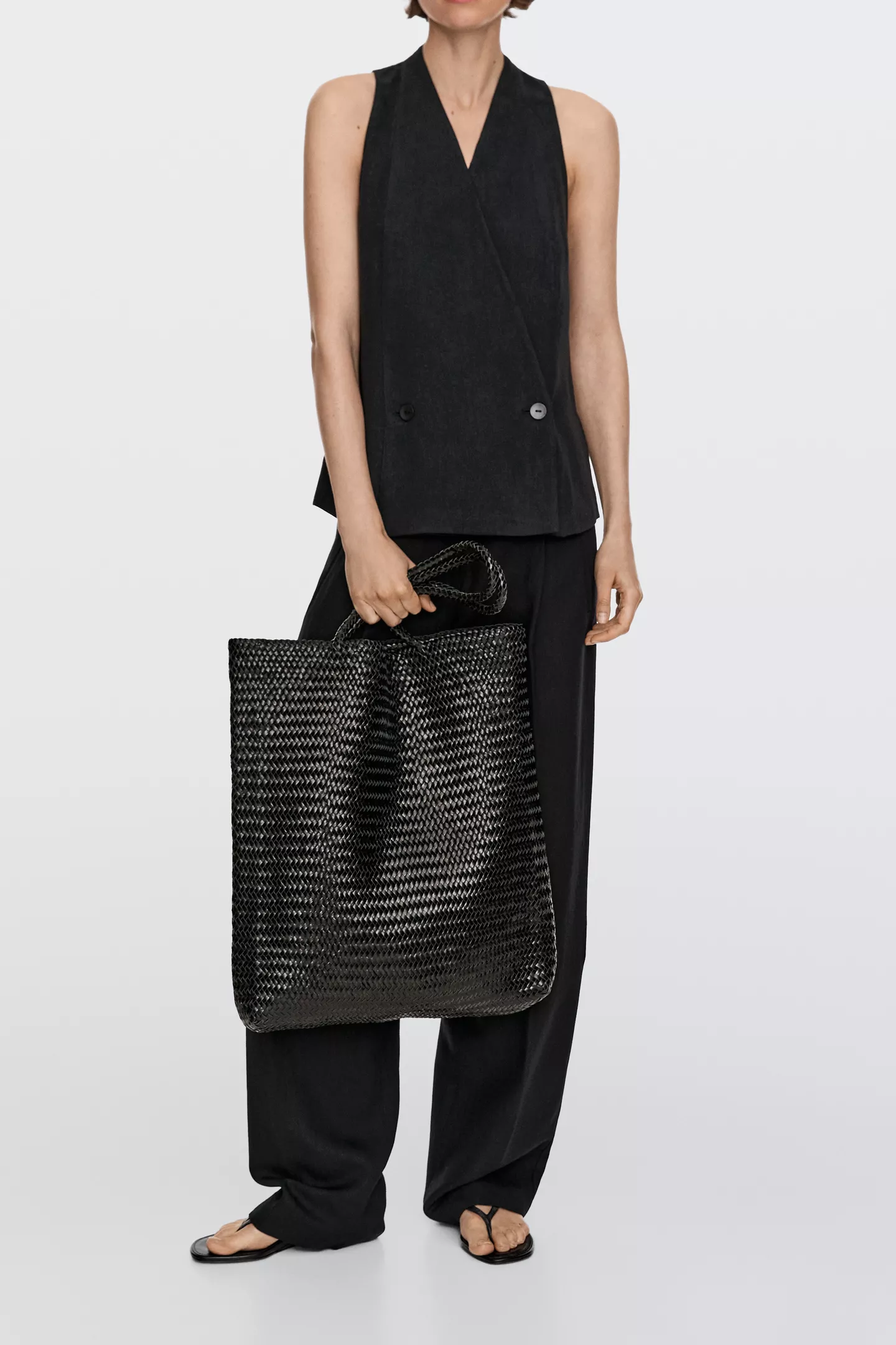 Massimo Dutti, Large Woven Nappa Leather Tote Bag