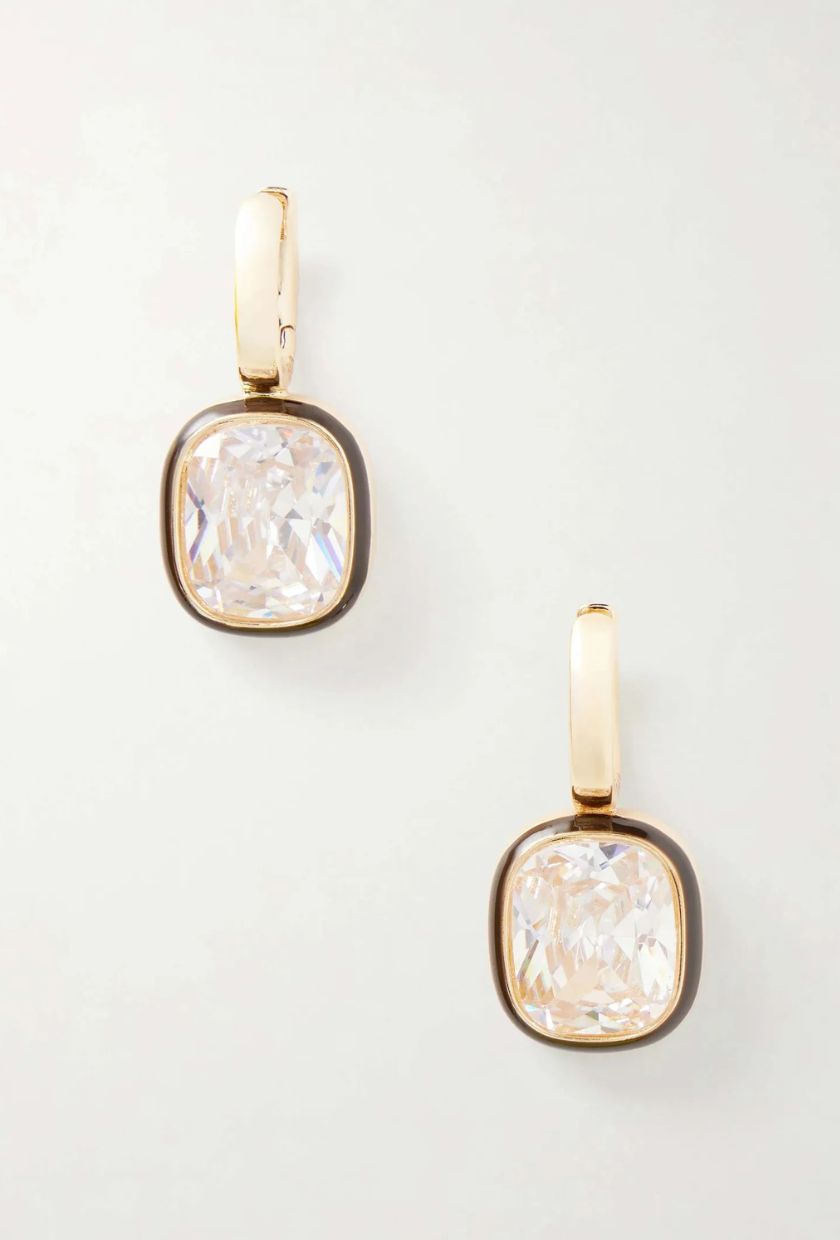 ROXANNE ASSOULIN, Cubic Cushion Gold-Tone, Cubic Zirconia and Enamel Earrings