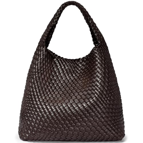 Oscaurt Tote Bag for Women Woven Pu Leather Shoulder Bags Elegant Top-Handle Ladies Handbags for Work Travel Shopping With Pouch Purse