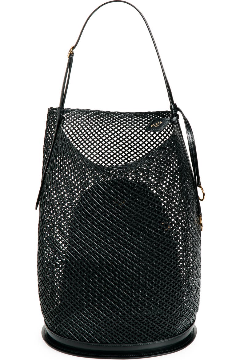 Large Hip Leather Net Bucket Bag