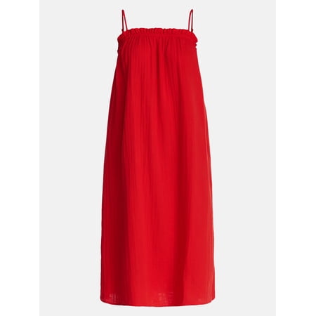 Time and Tru Women's Sleeveless Double Cloth Cotton Midi Dress, Sizes Xs-Xxxl