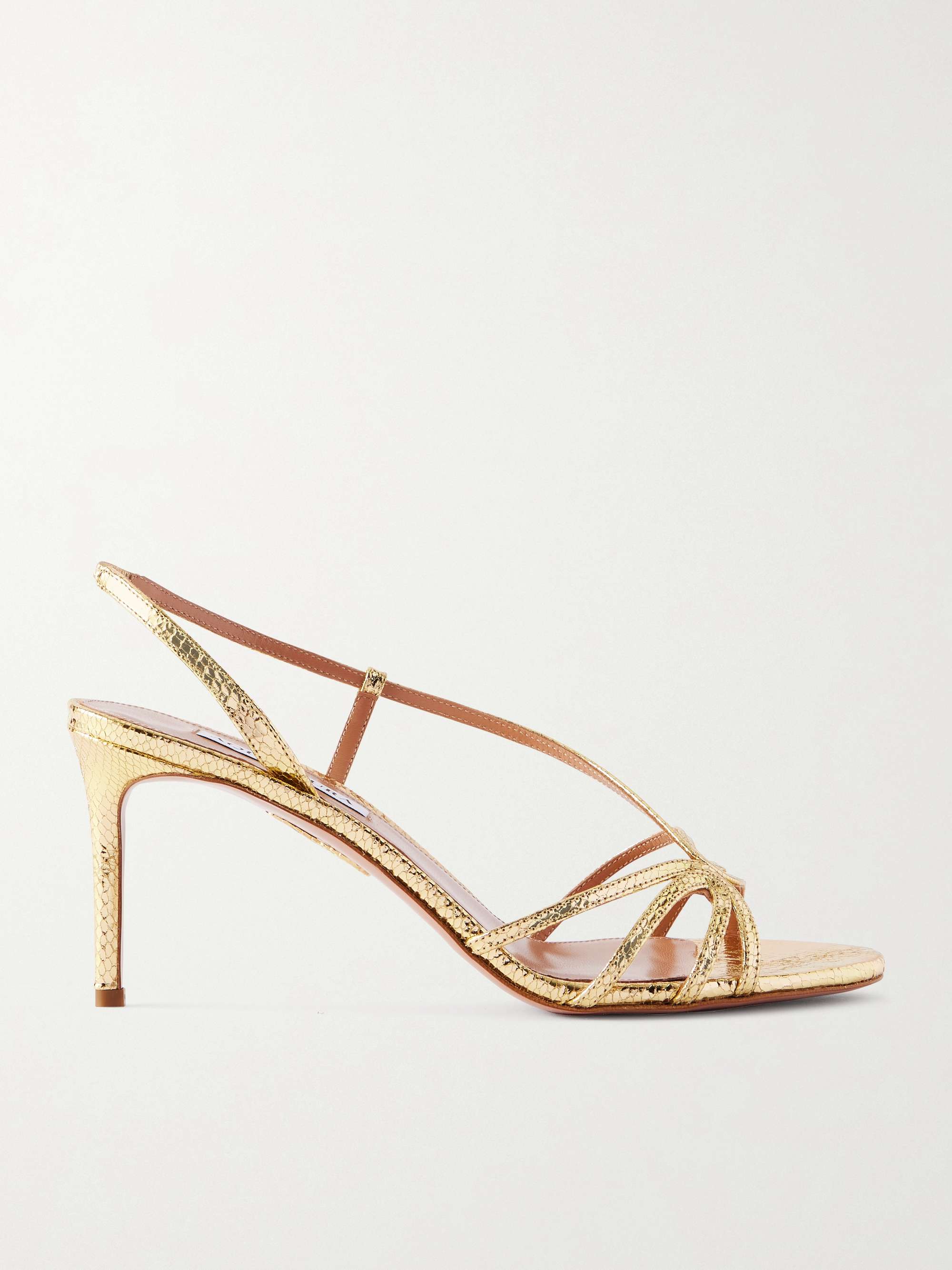 Talk to Me 75 Metallic Snake-Effect Leather Slingback Sandals