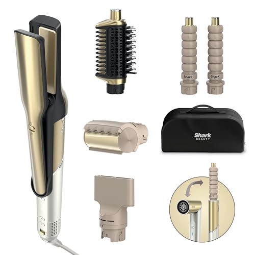 Shark Glam Sleek Straight Waves & Curls Multi-Styler, Gloss Lock Shine Technology, Silki Air Straightener, Glossi Styler for Smooth Blow Dries, Auto-Wrap Curlers, Frizzfighter Tool, Hd6051suk