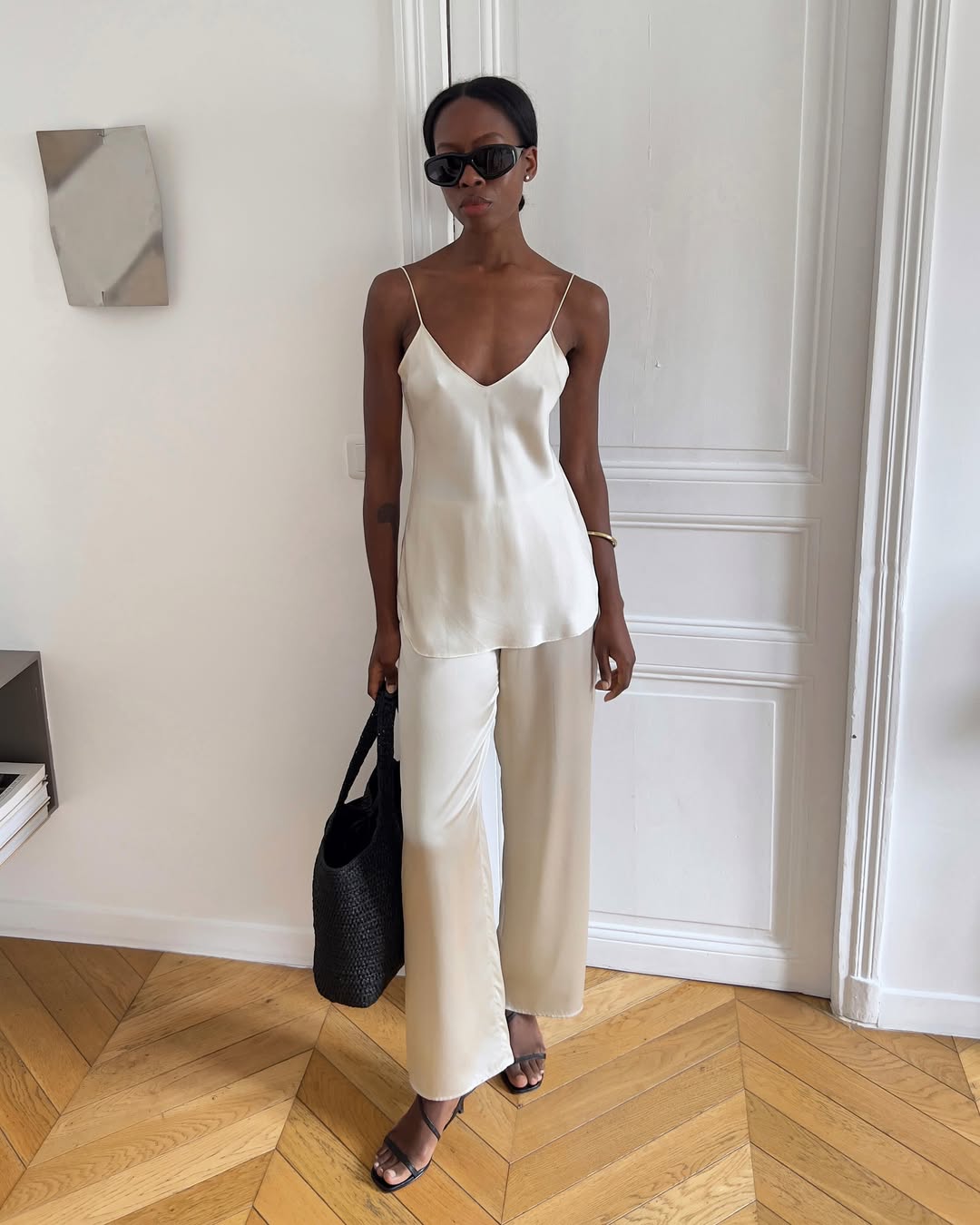 Sylvie in cream-coloured silk set