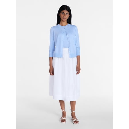 Time and Tru Women's Smocked Waist Cotton Midi Skirt, Sizes Xs-Xxxl