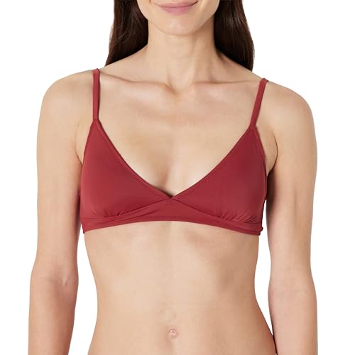 Amazon Essentials Women's Light-Support Triangle Bikini Swimsuit Top With Adjustable Straps, Brick Red, Medium