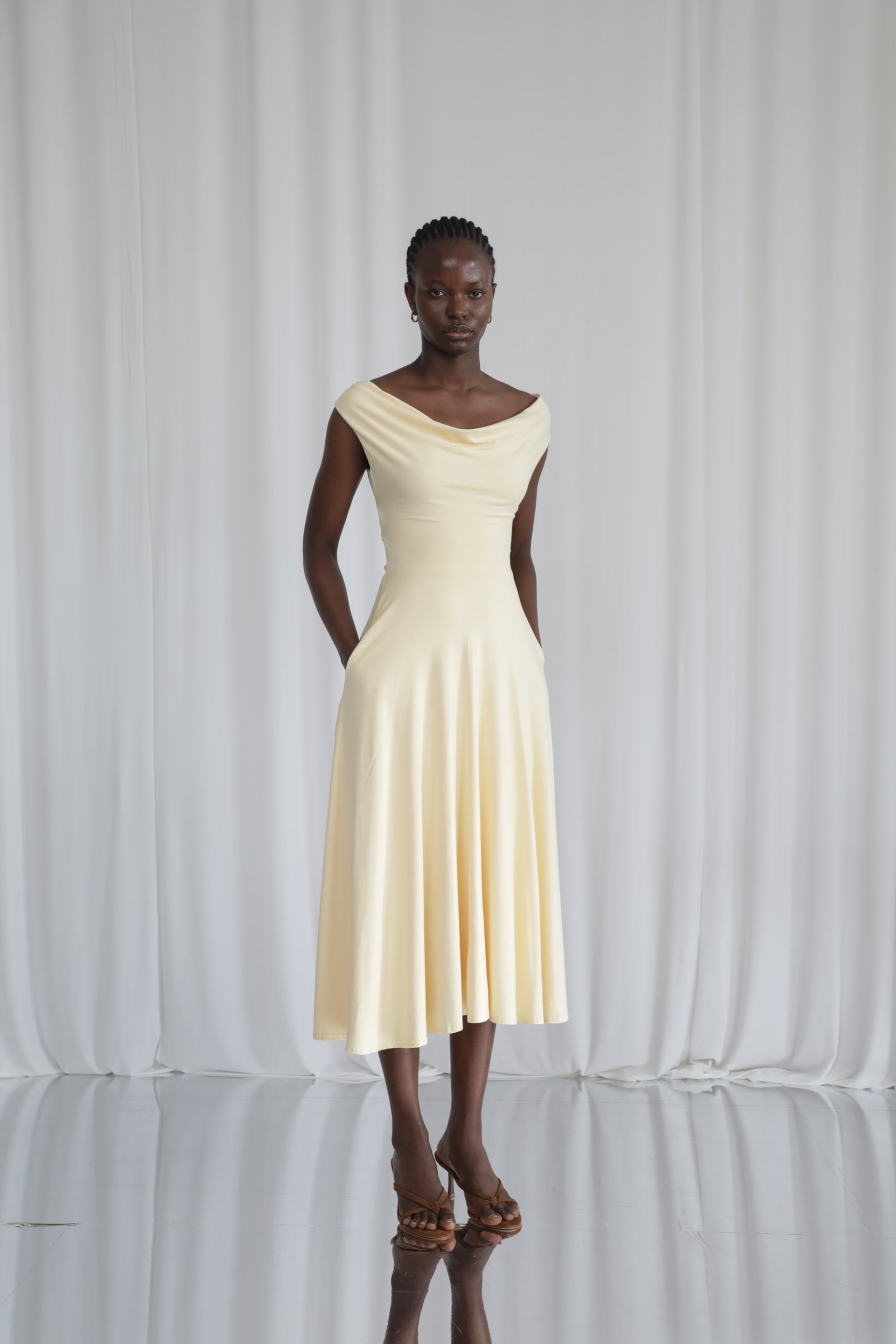 Lana Dress With Reversible Cowl Neck - Xs / Buttercream Yellow