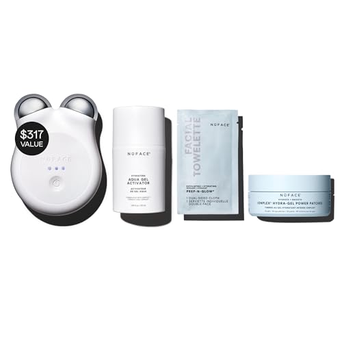Nuface Mini+ Microcurrent Facial Device Ultimate Uplift Holiday Kit - Brilliant White Face Sculpting & Contouring Device With Aqua Gel, Power Patches, Prep-N-Glow Skin Care Wipes & Luxe Gift Box
