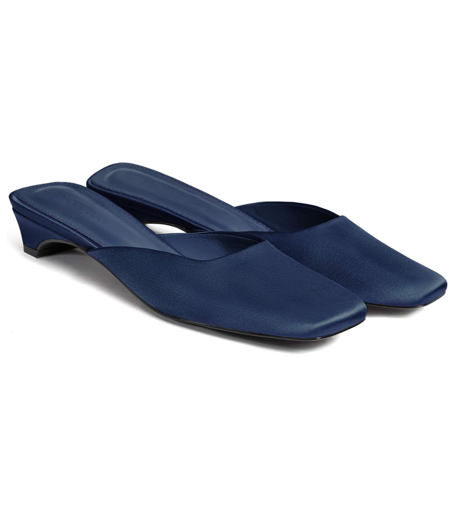 Coutgo Women's Mules Low Kitten Heel Closed Square Toe Slip on Backless Dress Shoes,size Fits Large Navy Blue