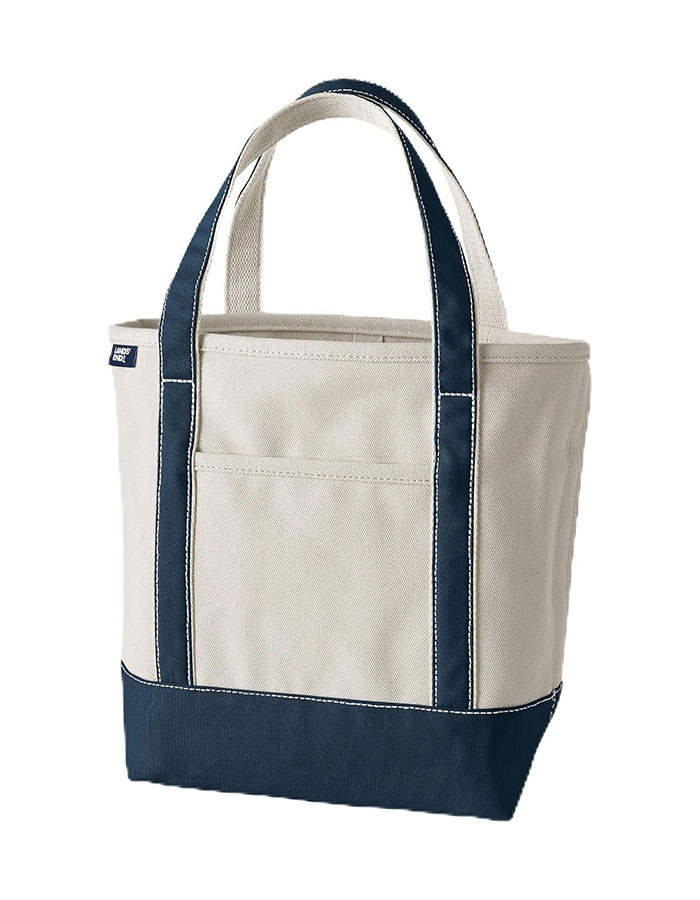 Lands' End Natural Open Top Canvas Tote Natural/radiant Navy Medium Regular Handle