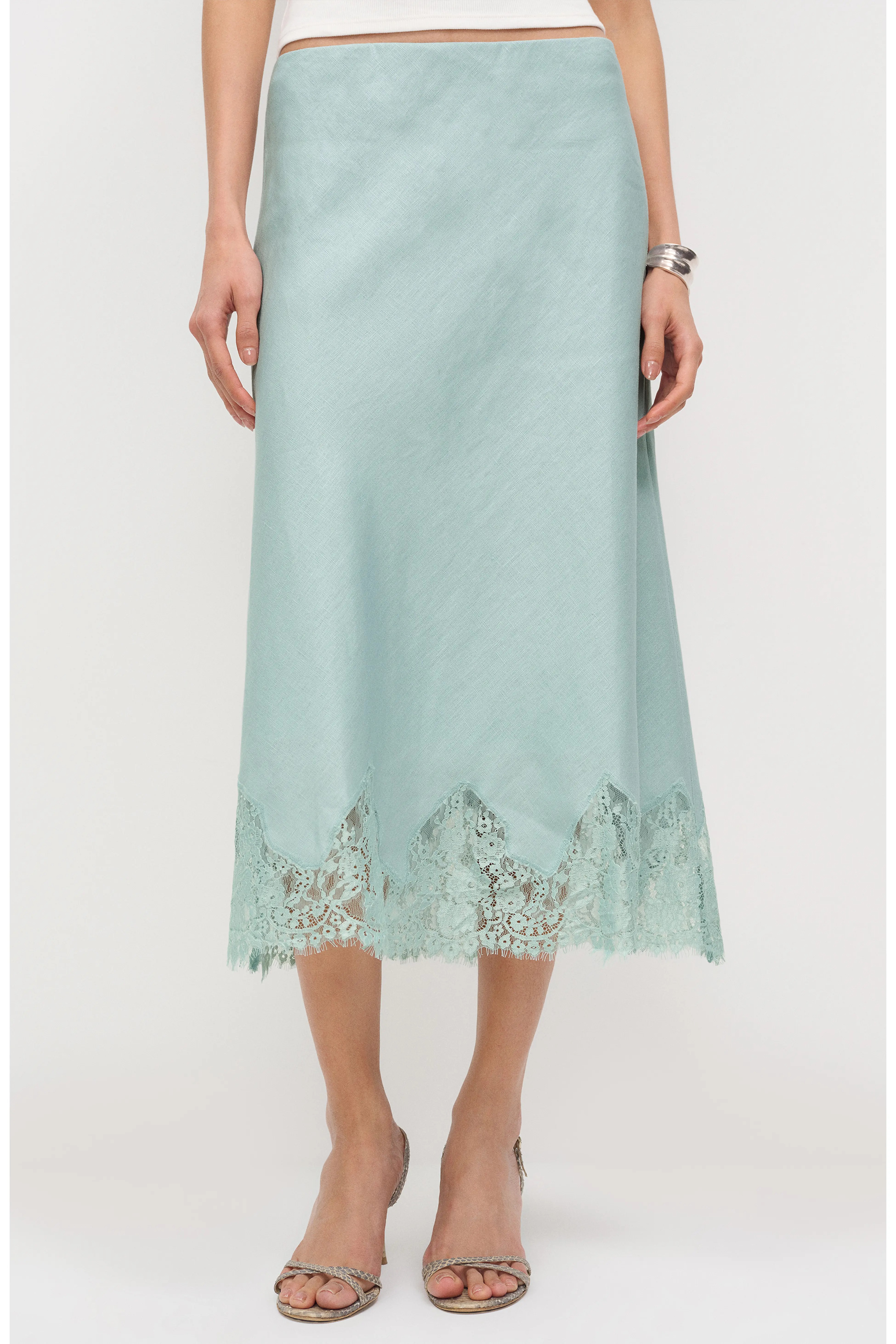 Reformation, Carolina Lace Trim Linen Midi Skirt
