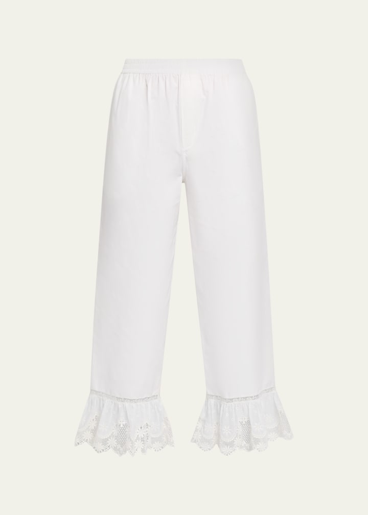 Broderie Anglaise Ruffle Straight-Leg Crop Pants
