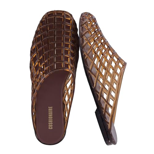 Cushionaire Lab Jelly Flats for Women, Closed Toe Slip on Lightweight Womens Mules With Woven Design and Cushioned Comfort, Chocolate 10