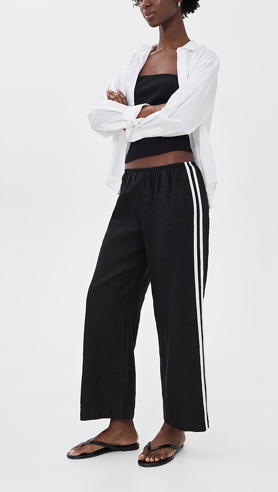 The Linen Crop Racer Stripe Pants - Jet