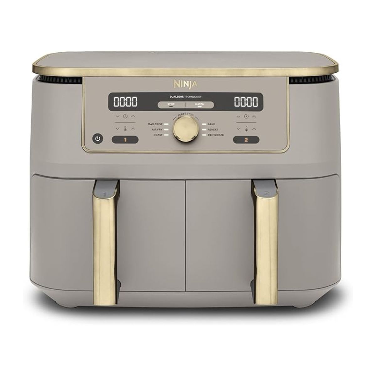 Ninja Max Dual Zone Digital Air Fryer, 2 Drawers, 9.5l, 6-In-1, Uses No Oil, Air Fry, Max Crisp, Roast, Bake, Reheat, Dehydrate, Non-Stick, Dishwasher Safe Baskets, Stone Gold Dz400ukstgd