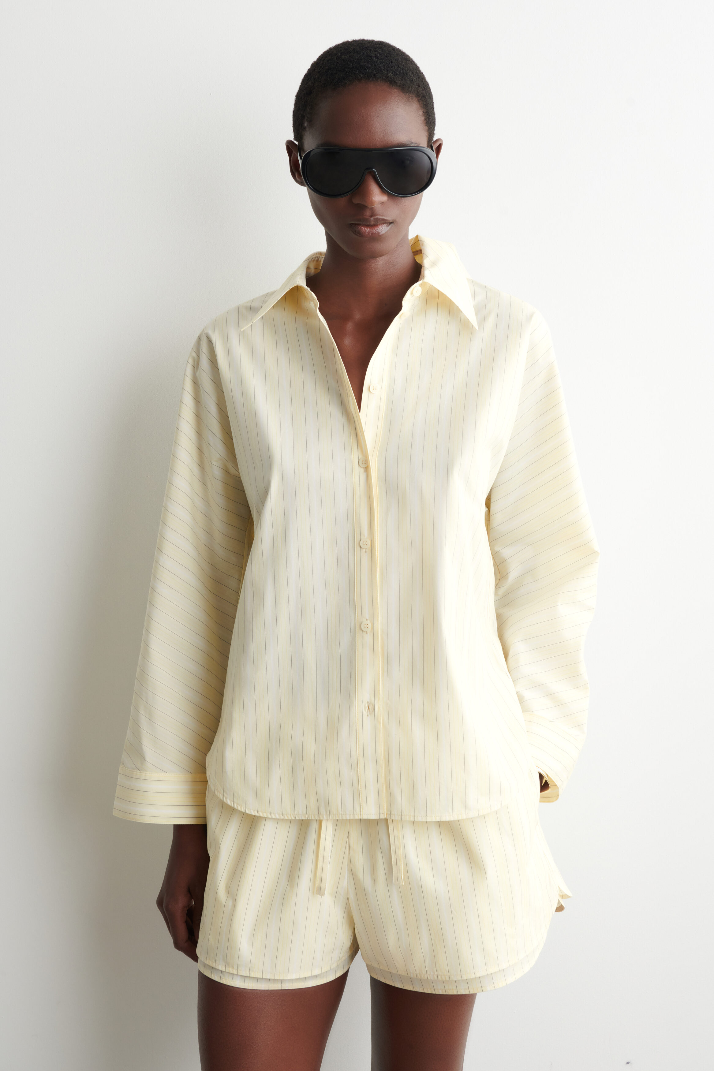 Pleated Striped Cotton Shirt