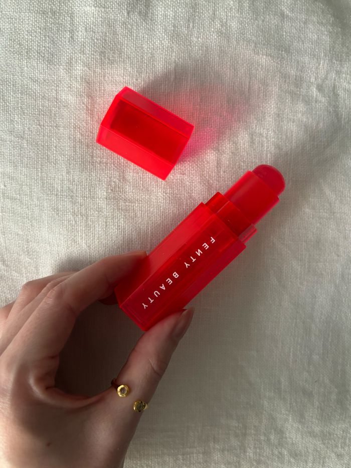 Deputy beauty editor Grace Lindsay testing the Fenty Beauty Match Stix Colour Adaptive Cheek & Lip Stick