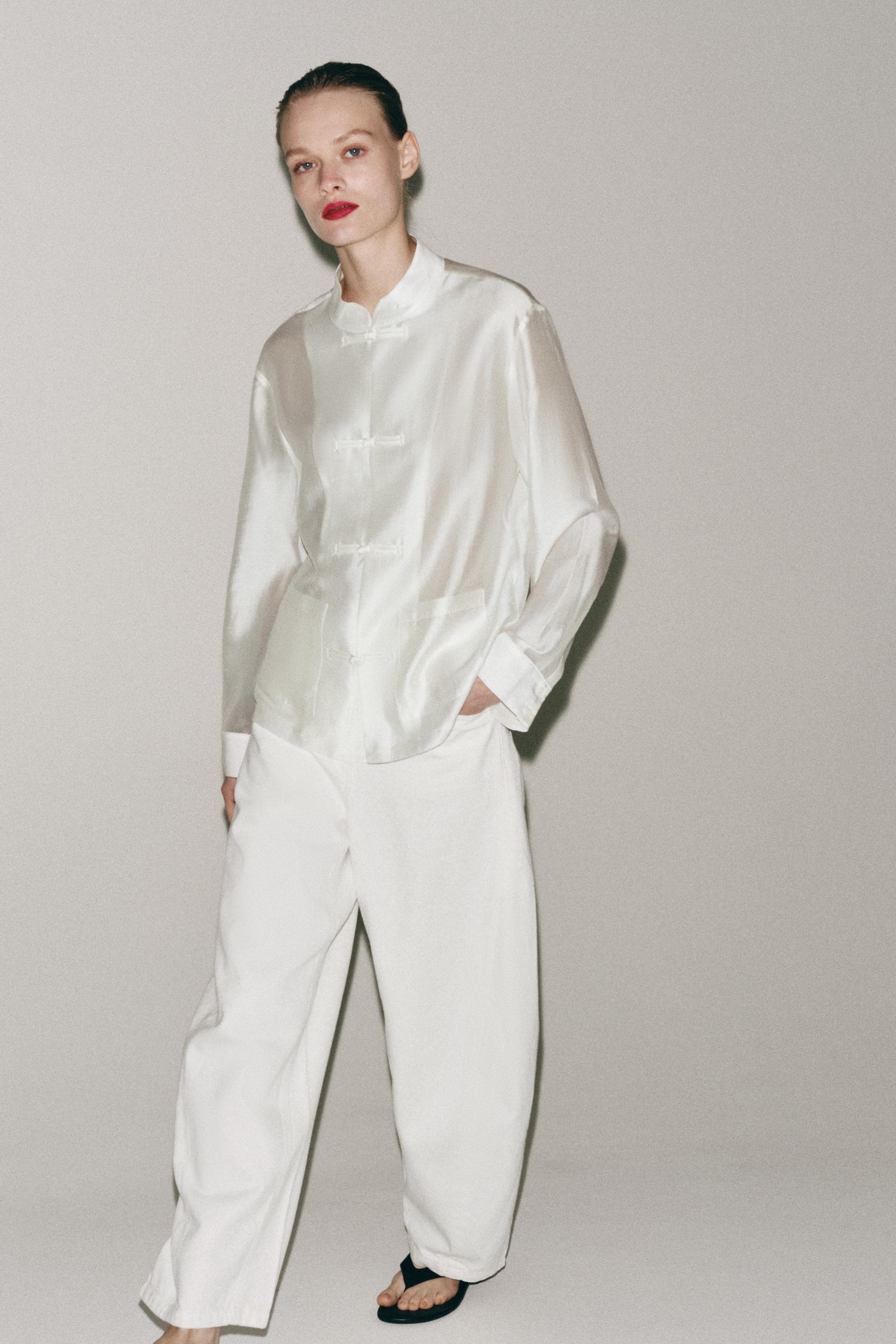 Zw Collection Satin Shirt With Frog Fastening