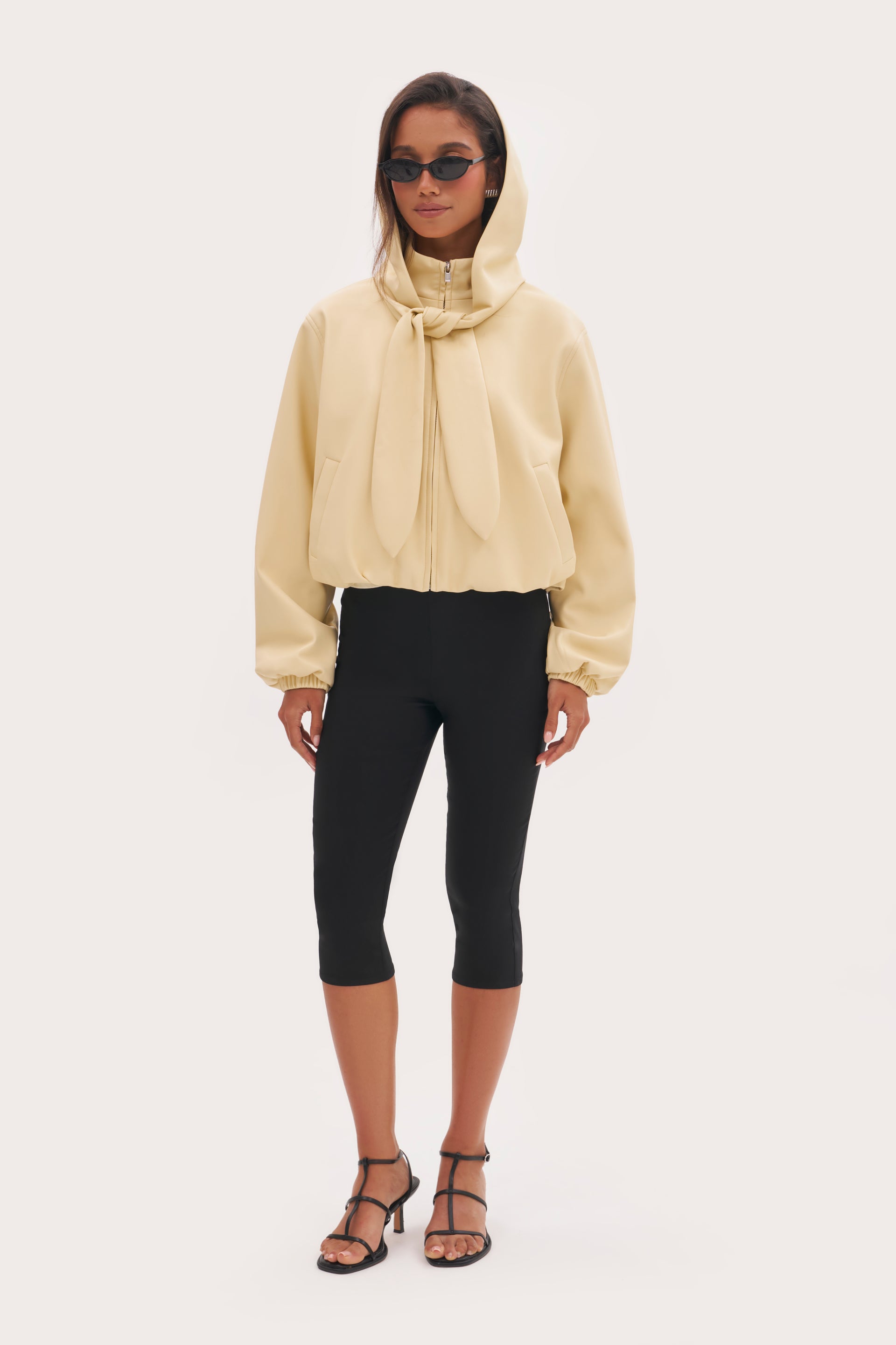 Faux Leather Hooded Jacket - Buttercream - Xs-S