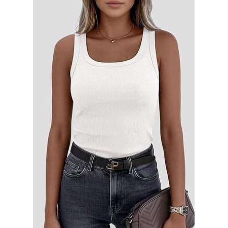 Prettygarden Womens Summer Tops Spring Cute Sleeveless Scoop Neck Workout Tank Top Casual Ribbed Knit Basic Cami Shirts