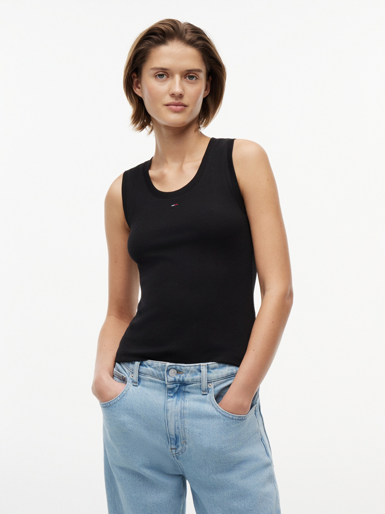 Ribbed Scoop Neck Slim Tank Top