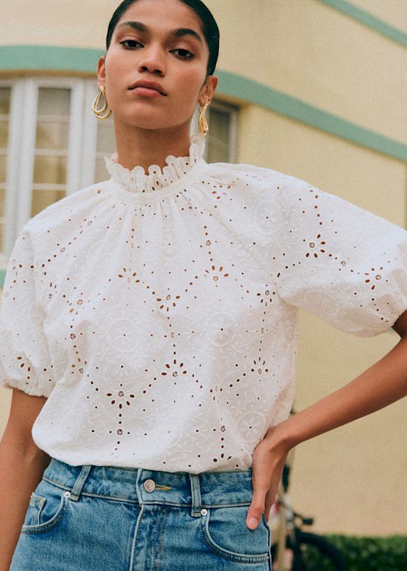 Shaily Blouse - Embroidered White - Organic Cotton - Sézane