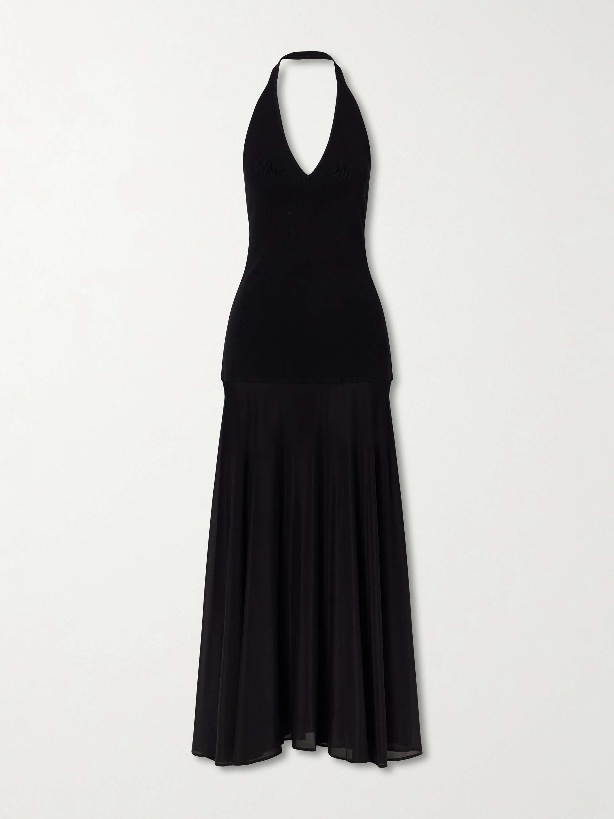 Circle Mesh and Crepe Maxi Dress