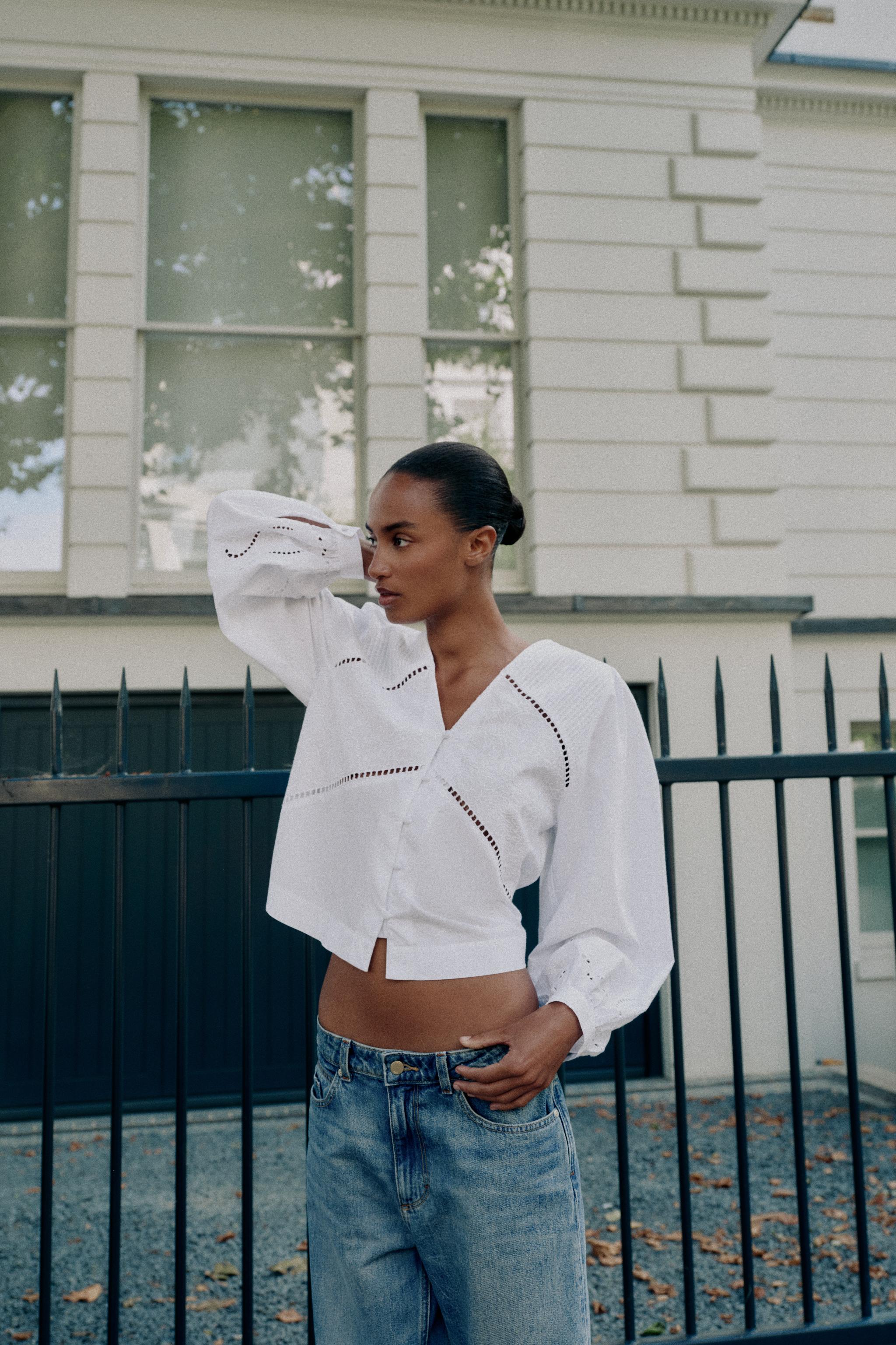 Embroidered Poplin Shirt - White - Xs