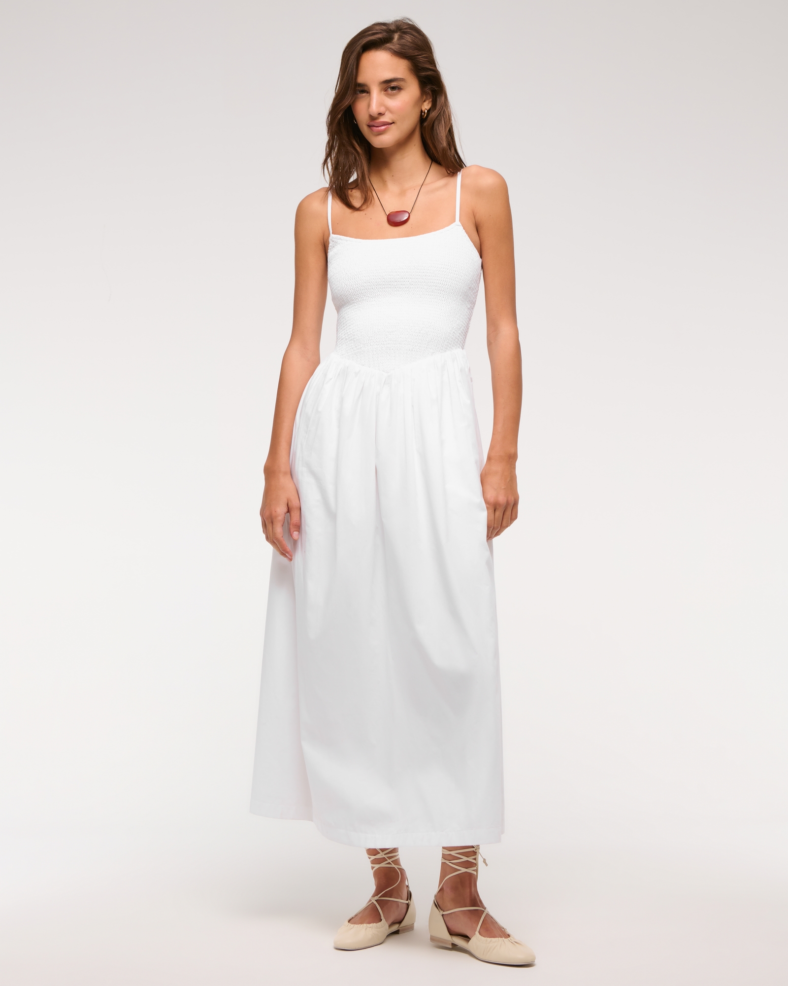 A&f Sydney Smocked Dipped-Waist Midi Dress