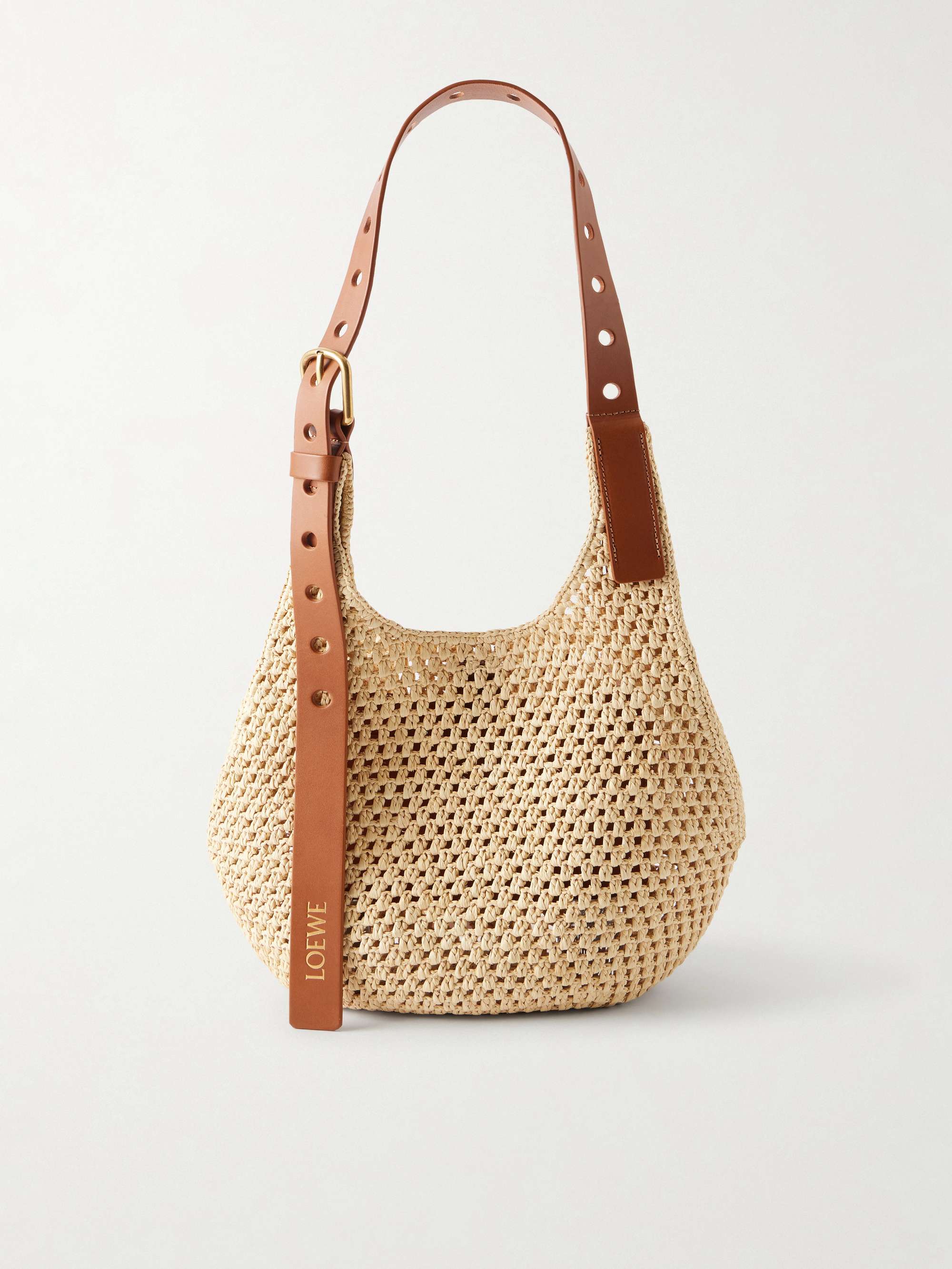+ Paula's Ibiza the Punch Hole Leather-Trimmed Raffia Shoulder Bag
