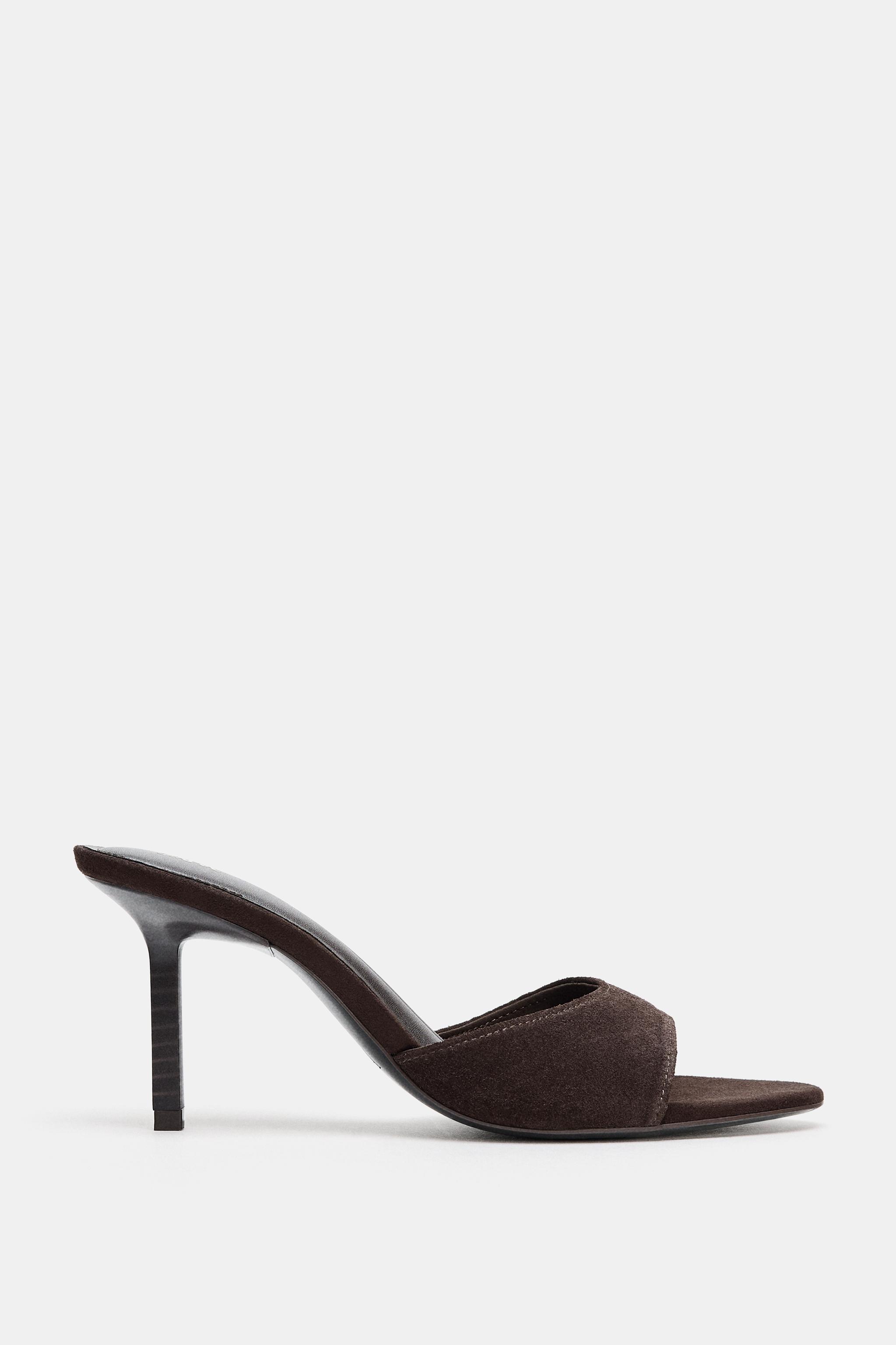 Split Suede Heeled Sandals - Brown - 5