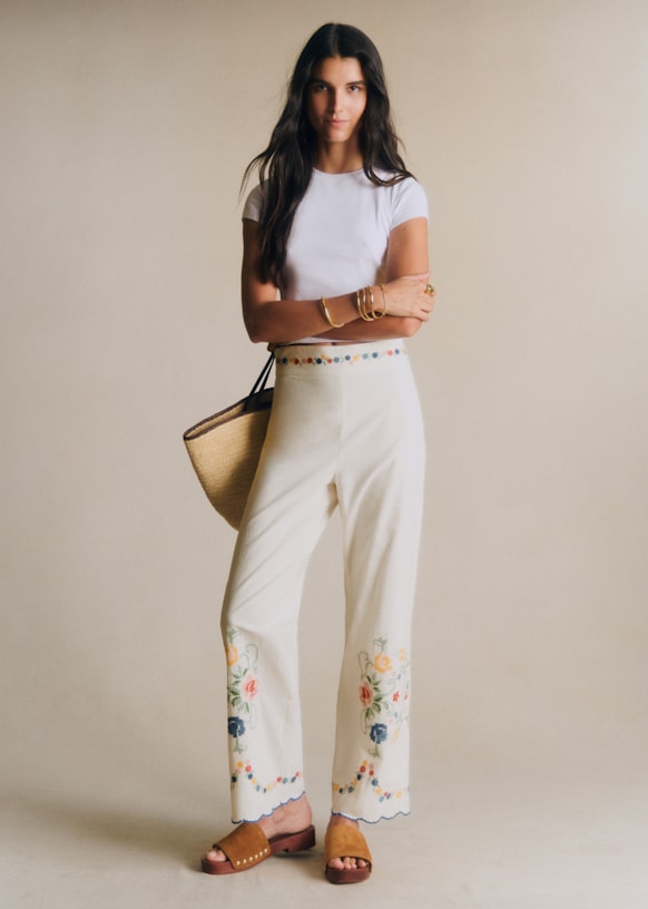 Fausto Trousers - Spring Placed Embroidery - Organic Cotton - Sézane