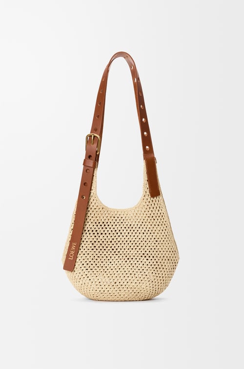 Small Punch Hole Hobo in Raffia and Calfskin