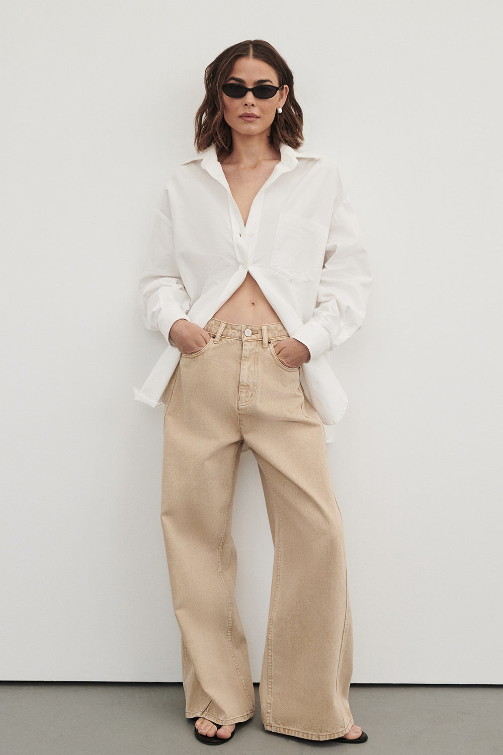Drew Buff Wide Leg Denim Jean - 0 / Buff